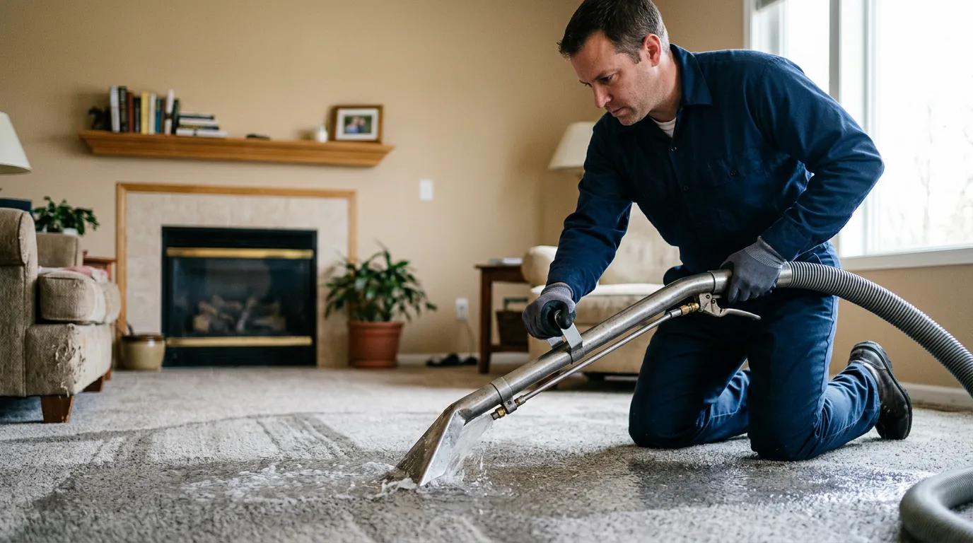 Water damage restoration technician working near Versailles, NY